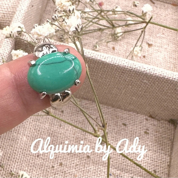 Green turquoise western silver gem ring/protection and peace healing crystal - Picture 1 of 10
